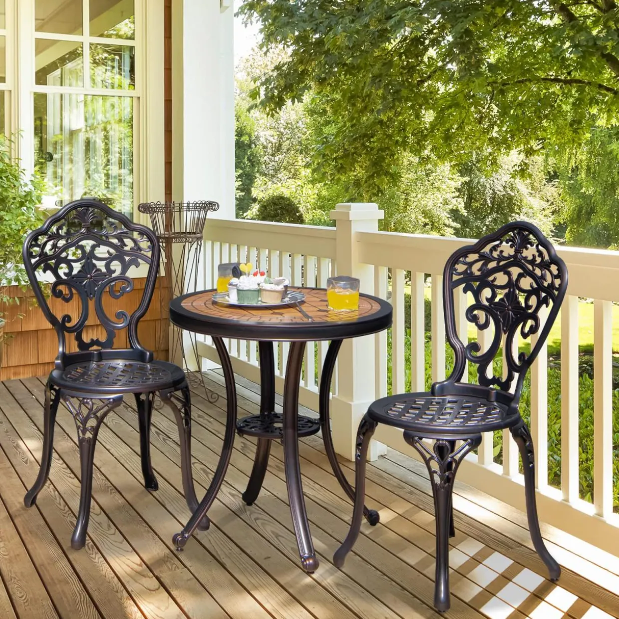 Tangkula 3 Piece Cast Aluminum Bistro Set