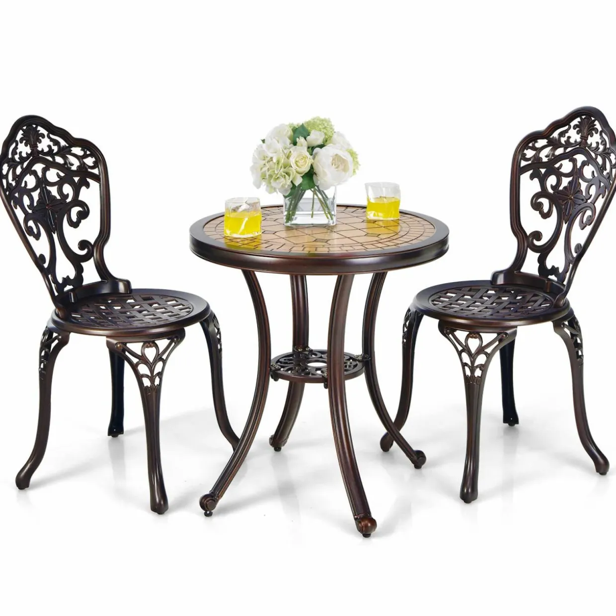 Tangkula 3 Piece Cast Aluminum Bistro Set