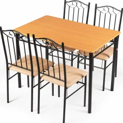 Tangkula 5 Piece Dining Table Set Vintage Wood Top Padded Seat Dining Table and Chairs Set