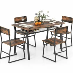 Tangkula 5 Piece Dining Table Set for 4, Kitchen Table and Chairs with 4 Trapezoid Chairs & Storage Rack