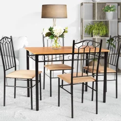 Tangkula 5 Piece Dining Table Set Vintage Wood Top Padded Seat Dining Table and Chairs Set