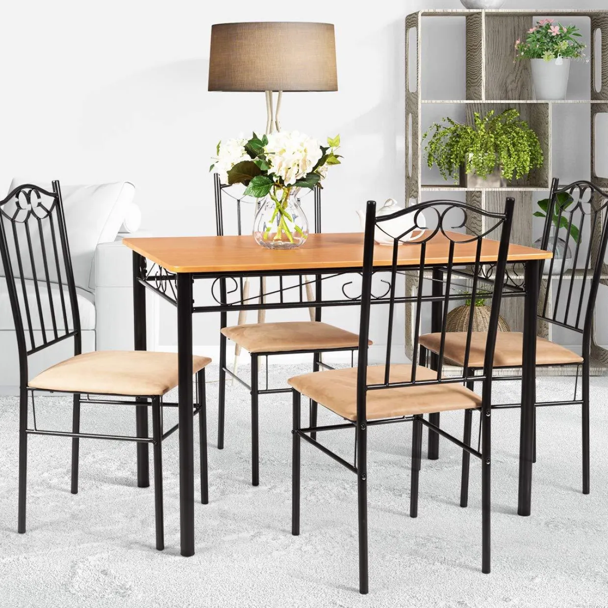 Tangkula 5 Piece Dining Table Set Vintage Wood Top Padded Seat Dining Table and Chairs Set