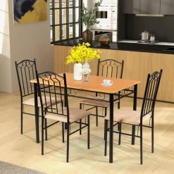 Tangkula 5 Piece Dining Table Set, Vintage Wood Top Padded Seat Dining Table and Chairs Set