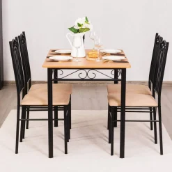 Tangkula 5 Piece Dining Table Set Vintage Wood Top Padded Seat Dining Table and Chairs Set