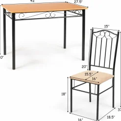 Tangkula 5 Piece Dining Table Set Vintage Wood Top Padded Seat Dining Table and Chairs Set