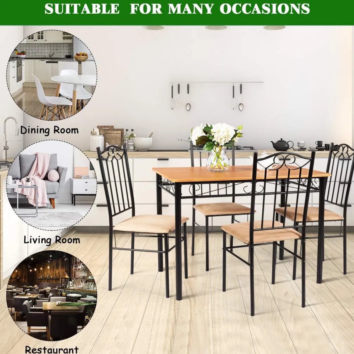 Tangkula 5 Piece Dining Table Set Vintage Wood Top Padded Seat Dining Table and Chairs Set