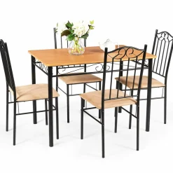 Tangkula 5 Piece Dining Table Set Vintage Wood Top Padded Seat Dining Table and Chairs Set