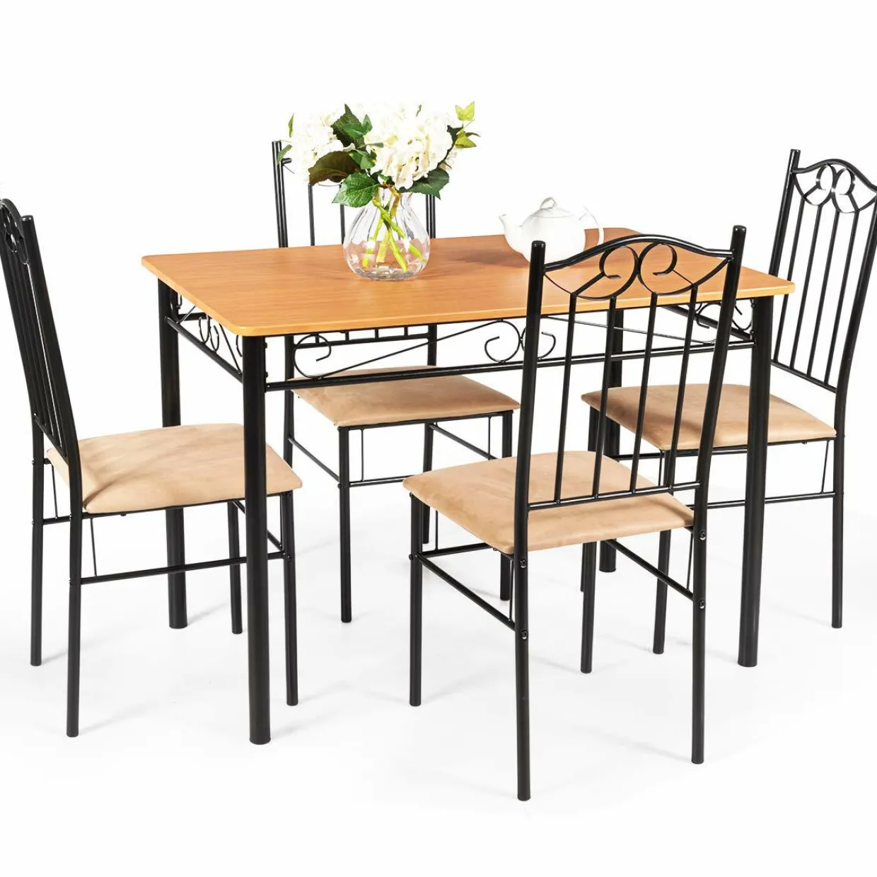 Tangkula 5 Piece Dining Table Set Vintage Wood Top Padded Seat Dining Table and Chairs Set