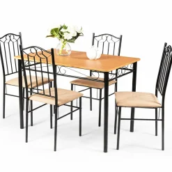 Tangkula 5 Piece Dining Table Set Vintage Wood Top Padded Seat Dining Table and Chairs Set