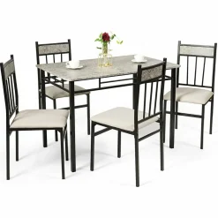 Tangkula 5 Piece Kitchen Dining Table Set(Grey), Kitchen Table and Chairs Set with Metal Frame & Padded Seat