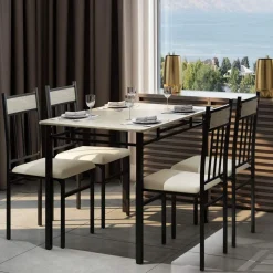 Tangkula 5 Piece Kitchen Dining Table Set(Grey), Kitchen Table and Chairs Set with Metal Frame & Padded Seat