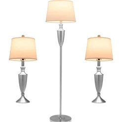 Tangkula 3 Piece Lamp Set, Modern Floor Lamp & 2 Table Lamps
