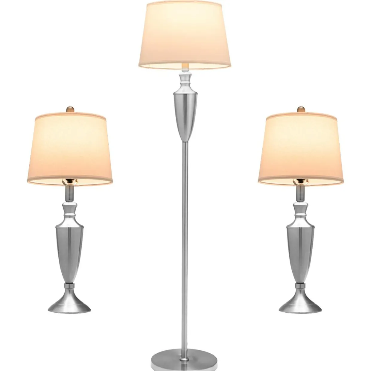 Tangkula 3 Piece Lamp Set, Modern Floor Lamp & 2 Table Lamps