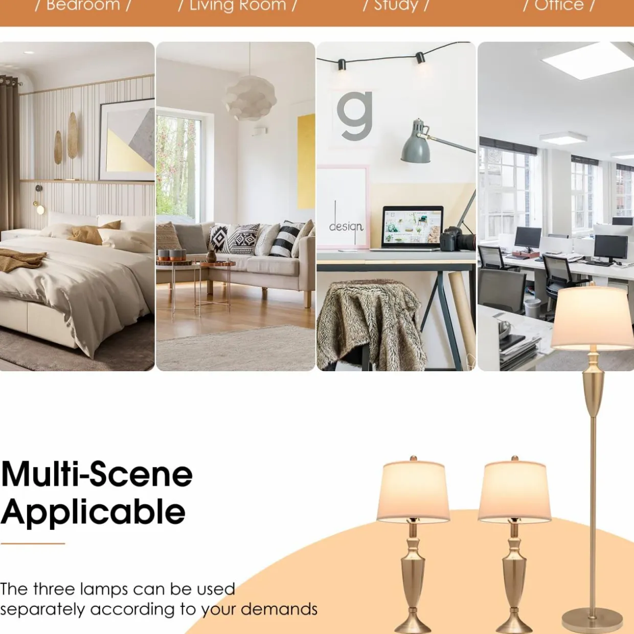 Tangkula 3 Piece Lamp Set, Modern Floor Lamp & 2 Table Lamps