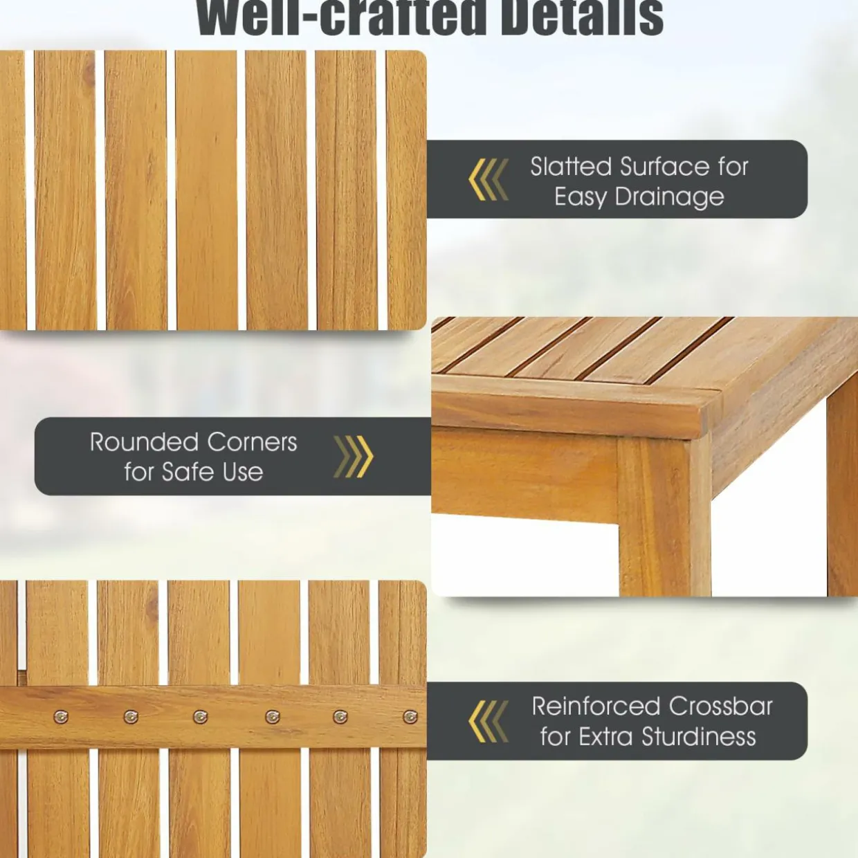 Tangkula 5 Piece Outdoor Acacia Wood Bar Table Set, 45" Rectangular High Top Table with 4 Saddle Seat Bar Height Stools