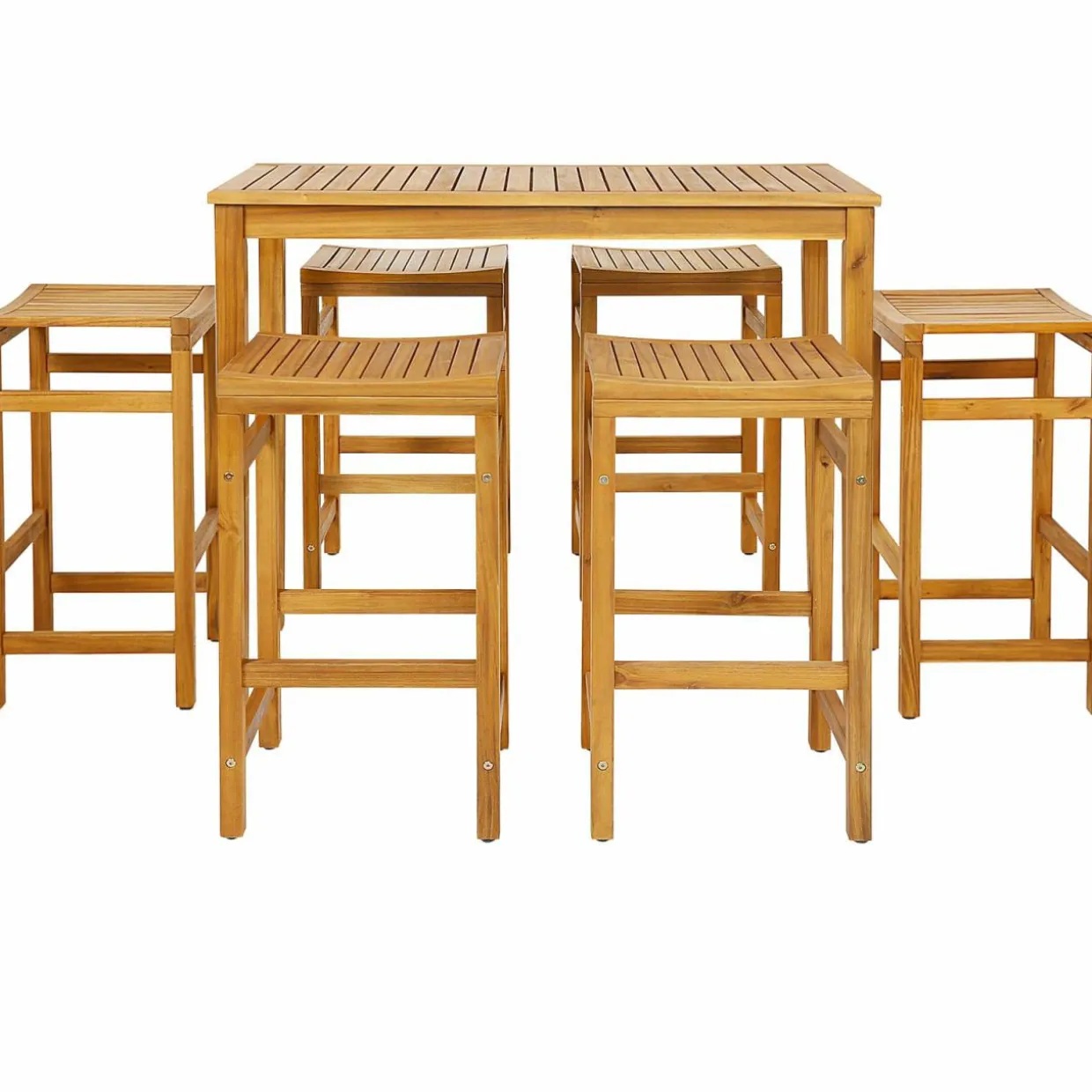 Tangkula 5 Piece Outdoor Acacia Wood Bar Table Set, 45" Rectangular High Top Table with 4 Saddle Seat Bar Height Stools