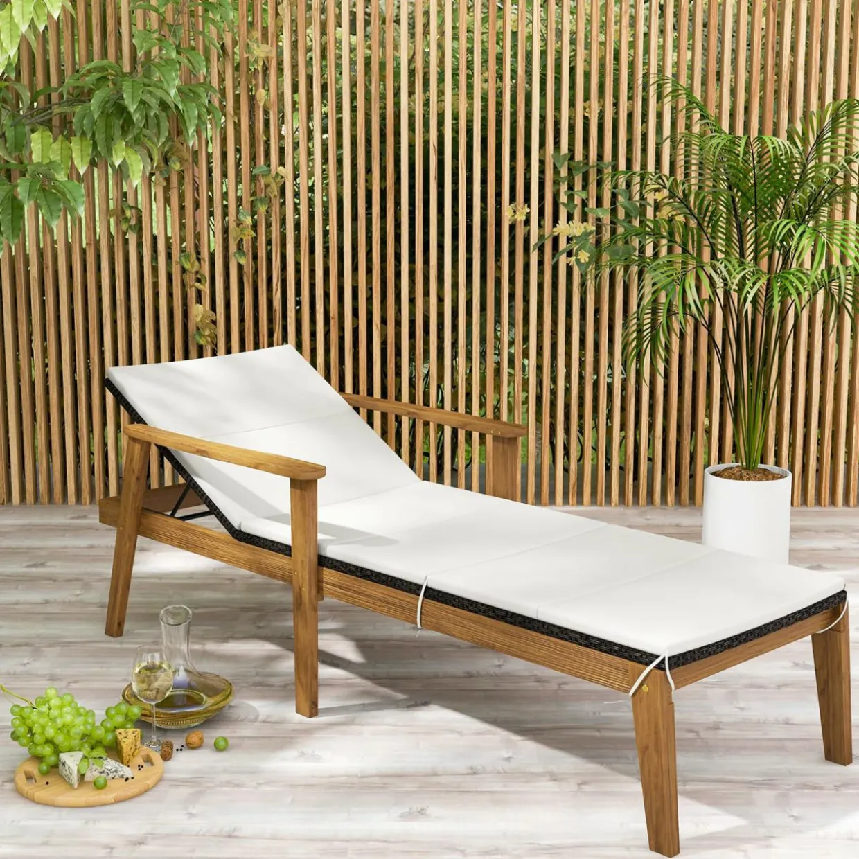 Tangkula 3 Piece Outdoor Chaise Lounge Chair Set, 2 Rattan Cushioned Patio Chaise w/Folding Coffee Table