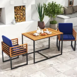Tangkula 3 Piece Outdoor Dining Set, 2 Acacia Wood Armchairs with 43.5 Inch Dining Table