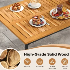 Tangkula 7 Piece Outdoor Dining Set for 6, Acacia Wood Rectangular Dining Table & 6 Armless Chairs w/Metal Frame