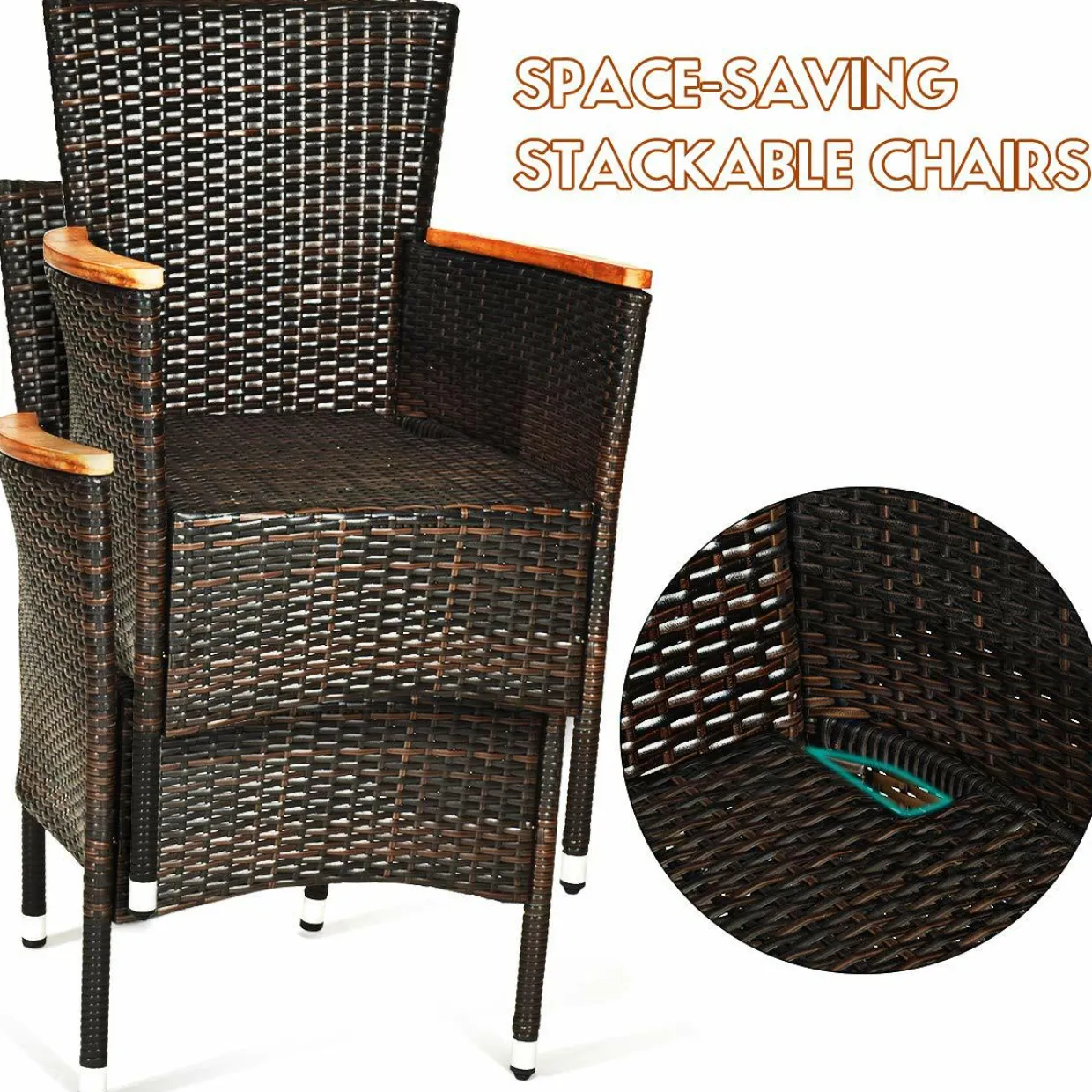 Tangkula 9 Piece Outdoor Dining Set, Garden Patio Wicker Set w/Cushions, Furniture with Acacia Wood Table
