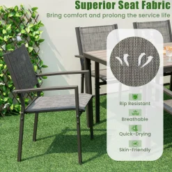 Tangkula 7 Piece Outdoor Dining Set, Patio Furniture Set w/ 6 Stackable Chairs & Large Rectangle Table, Dining Table Set for 6
