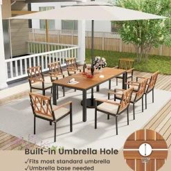 Tangkula 9 Piece Outdoor Patio Dining Set, Rectangular Dining Table & Chairs Set for 8 w/Acacia Wood Tabletop