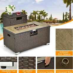 Tangkula 2 Piece Outdoor Propane Fire Pit Table Set with Hideaway Propane Tank Holder