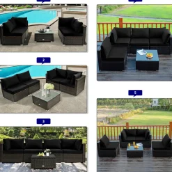Tangkula 6 Piece Outdoor Rattan Sofa Set with 30in Propane Gas Fire Table