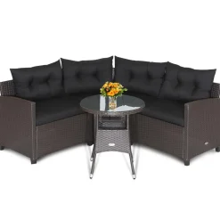 Tangkula 4 Piece Outdoor Sofa Set, Patio Rattan Corner Chair Set W/Round Side Table