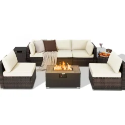 Tangkula 8 Piece Outdoor Wicker Sofa Set, Patio Rattan Conversation Set
