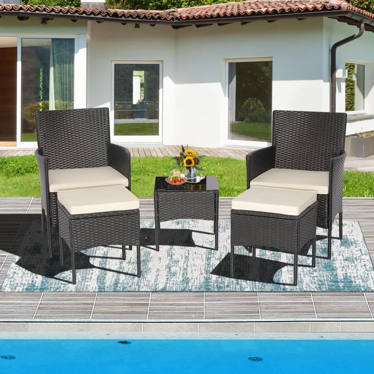Tangkula 5 Piece Outdoor Wicker Sofa Set