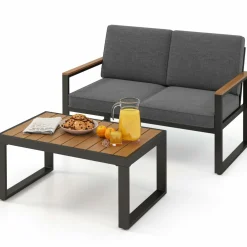 Tangkula 2 Piece Patio Aluminum Furniture Set(Gray)