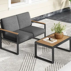 Tangkula 2 Piece Patio Aluminum Furniture Set(Gray)