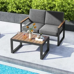 Tangkula 2 Piece Patio Aluminum Furniture Set(Gray)