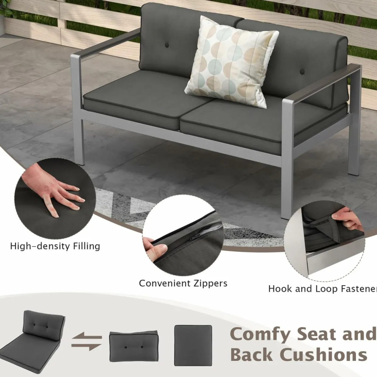 Tangkula 2 Piece Patio Aluminum Sofa Set, Contemporary 2-Person Sofa & Coffee Table
