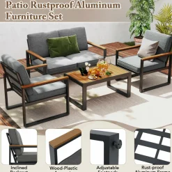 Tangkula 4/8 Piece Patio Aluminum Furniture Set(Gray)