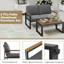 Tangkula 2 Piece Patio Aluminum Furniture Set(Gray)