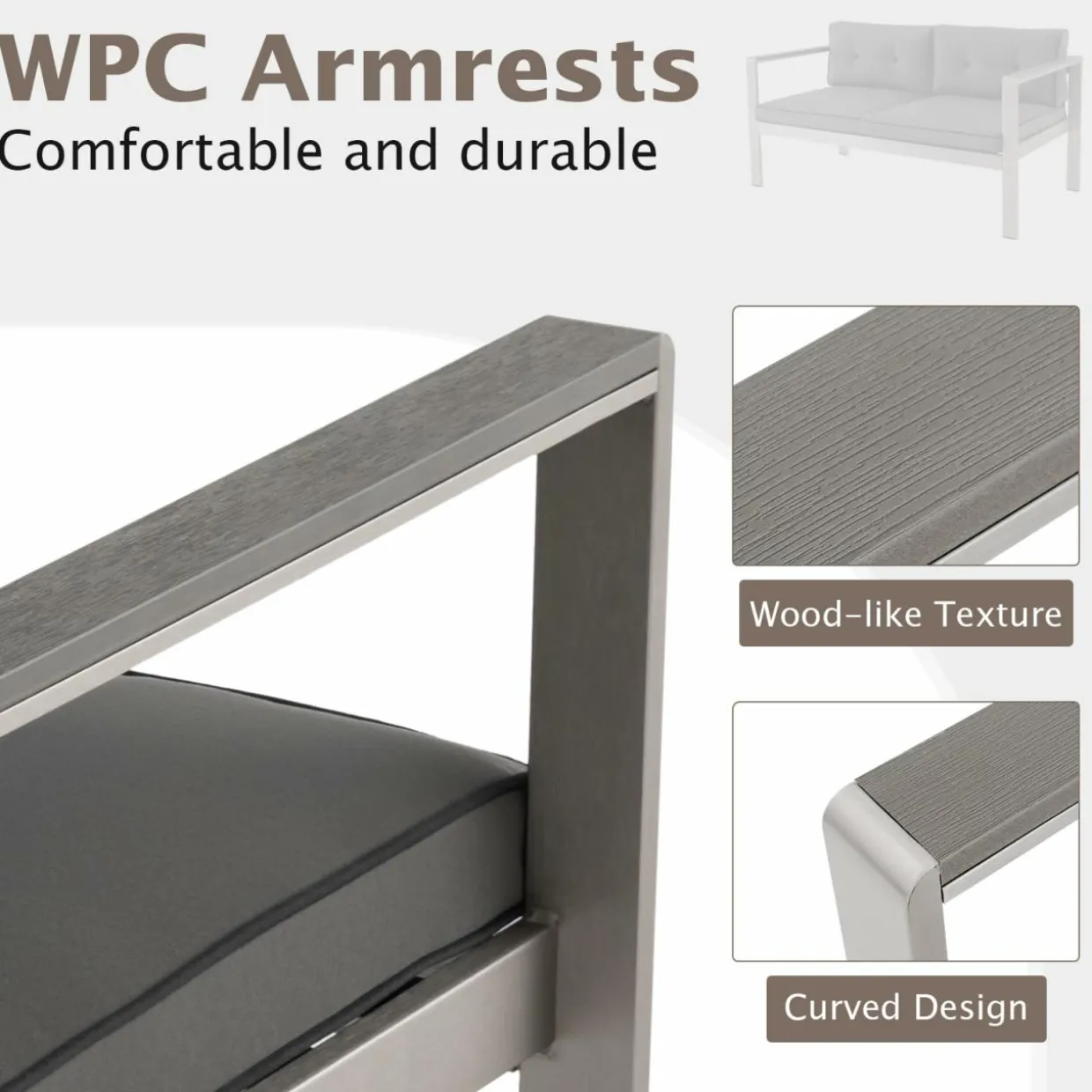 Tangkula 2 Piece Patio Aluminum Sofa Set, Contemporary 2-Person Sofa & Coffee Table