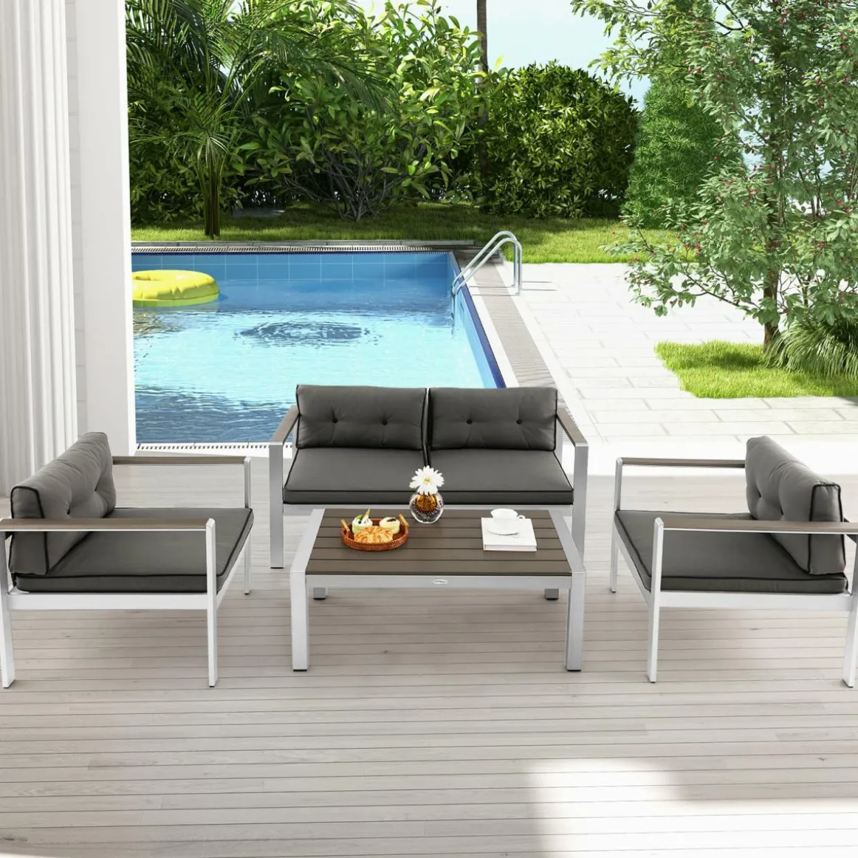 Tangkula 2 Piece Patio Aluminum Sofa Set, Contemporary 2-Person Sofa & Coffee Table