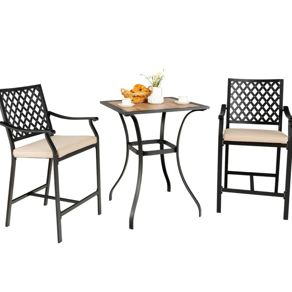 Tangkula 3 Piece Patio Bar Bistro Set, Outdoor Bar Height Stool & Table