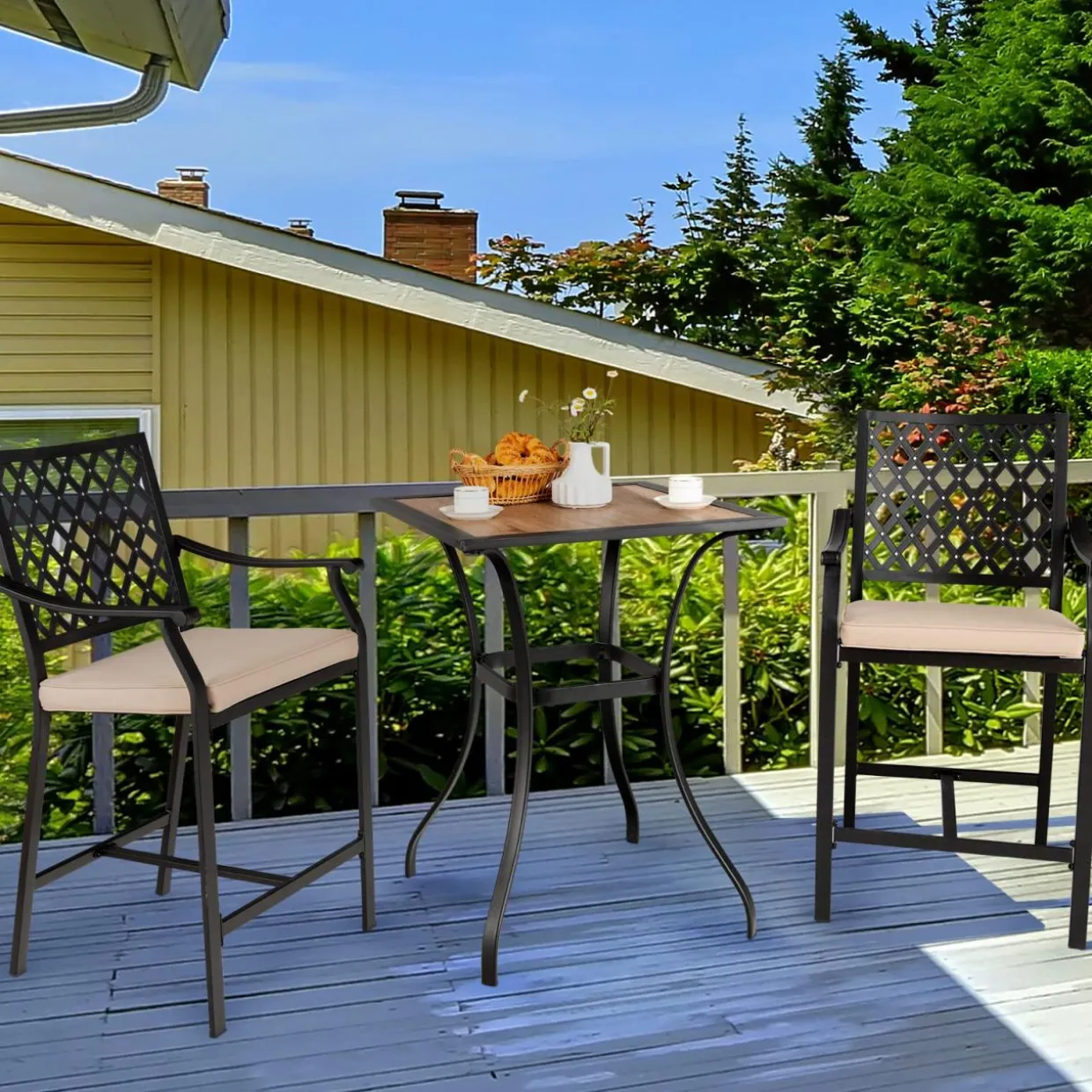 Tangkula 3 Piece Patio Bar Bistro Set, Outdoor Bar Height Stool & Table