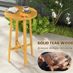 Tangkula 3 Piece Patio Bar Set, Teak Wood Bistro Furniture with Footrest