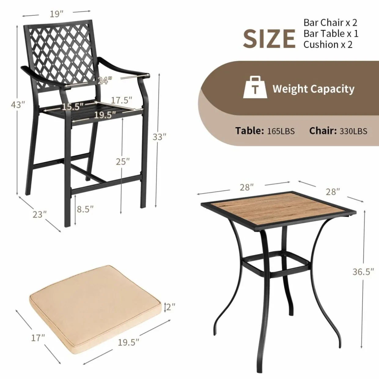 Tangkula 3 Piece Patio Bar Bistro Set, Outdoor Bar Height Stool & Table