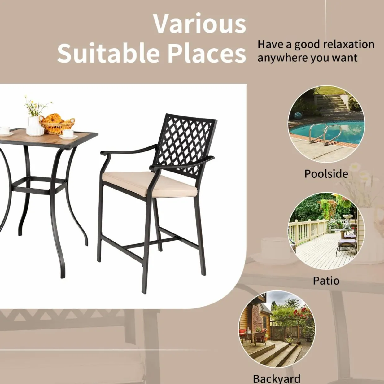 Tangkula 3 Piece Patio Bar Bistro Set, Outdoor Bar Height Stool & Table