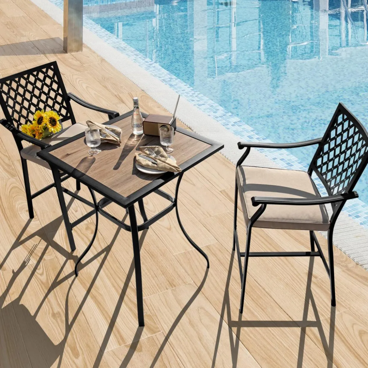 Tangkula 3 Piece Patio Bar Bistro Set, Outdoor Bar Height Stool & Table