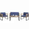 Tangkula 4 Piece Patio Chair Set, Acacia Wood Chair Set w/ 2 Chairs, 1 Loveseat & 1 Coffee Table