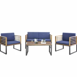 Tangkula 4 Piece Patio Chair Set, Acacia Wood Chair Set w/ 2 Chairs, 1 Loveseat & 1 Coffee Table