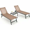 Tangkula 3 Piece Patio Chaise Lounge Set, Aluminum Patio Recliner with Coffee Table