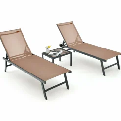 Tangkula 3 Piece Patio Chaise Lounge Set, Aluminum Patio Recliner with Coffee Table