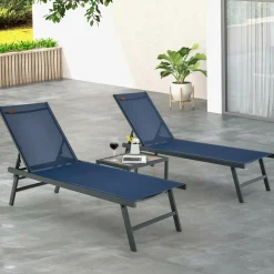 Tangkula 3 Piece Patio Chaise Lounge Set, Aluminum Patio Recliner with Coffee Table